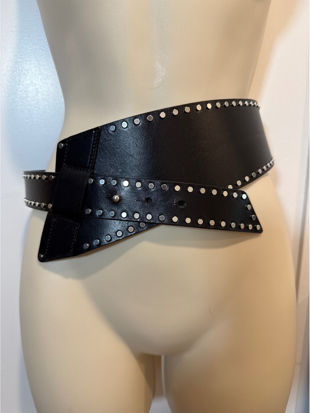 IRO Black Real Leather Studded Waist Belt Size 70 Made in Italy